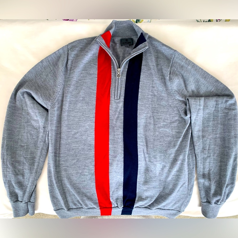 G/FORE Gray Sweater with Red and Blue Stripes
